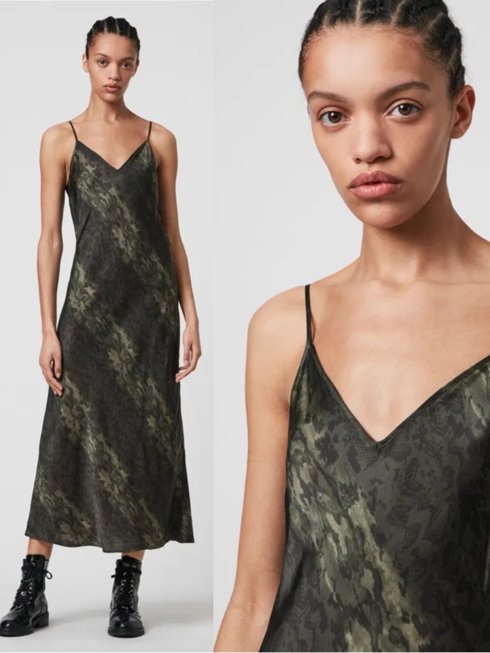 ALLSAINTS Kayla Masala Sheath Slip Midi Dress \\ S